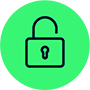 Black padlock icon on green background.